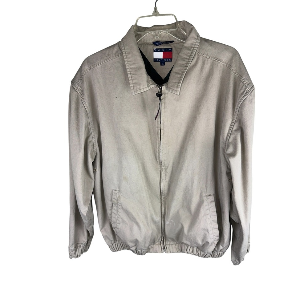 Tommy Hilfiger Mens Vintage Harrington Jacket‎ Tan Khaki Plaid Lined Large L